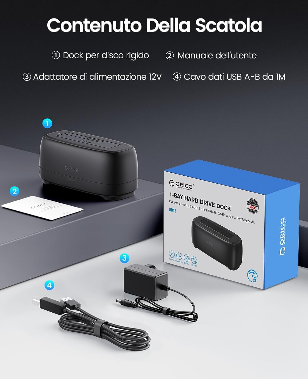 ORICO Hard Disk Docking Station USB3.0 per HDD/SSD - immagine 2