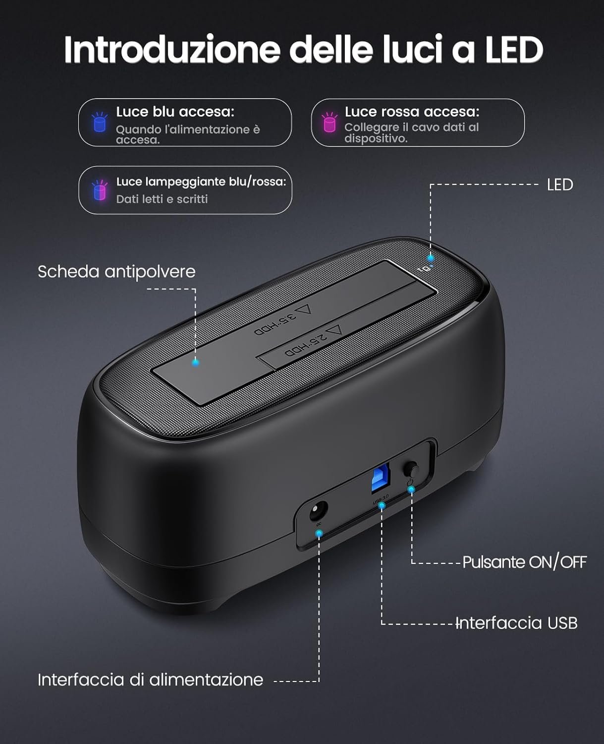 ORICO Hard Disk Docking Station USB3.0 per HDD/SSD - immagine 3
